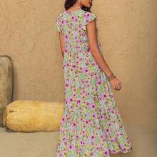 Plus Size Bohemian Floral Maxi Dress, Suitable For Summer Parties, Beach Vacations, Music Festivals, Hawaii Tropical Holidays And Other Occasions - Rosa vieja - Ver 3