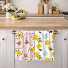 2/4/6pcs Bee Pattern Printed Dish Towels, Super Absorbent Microfiber Modern Cleaning Cloths, Cooking And Baking Tea Towels, Dishcloths, Highly Soft And Absorbent, Kitchen Decor, Gifts For Neighbors, Mothers, Birthdays, Housewarming For Friends, Kitchen Essentials, Daily Necessities - Multicolor - View 2