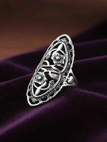 1pc Elegant Flower Design Alloy Adjustable Ring For Women, Fashionable Party Jewelry, Ideal Gift For Wedding & Anniversary, Stackable Comfort Fit Ring - 銀色 - 查看 5