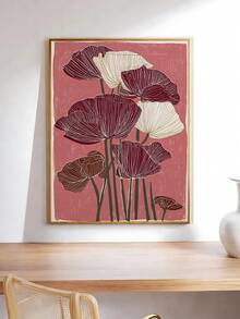 1pc Burgundy Poppy Art Print, Lotus Ukiyo-E Botanical Poster, Blue Floral Wall Art, Festival Gift,Suitable For Bedroom,Living Room,Kitchen,Wall Arts,Wall Decor,Home Decor,Room Decor, Canvas Wall Art, Posters, Wall Art With Frame, Optional Frame ﻿ ﻿ - 1PCS - View 3