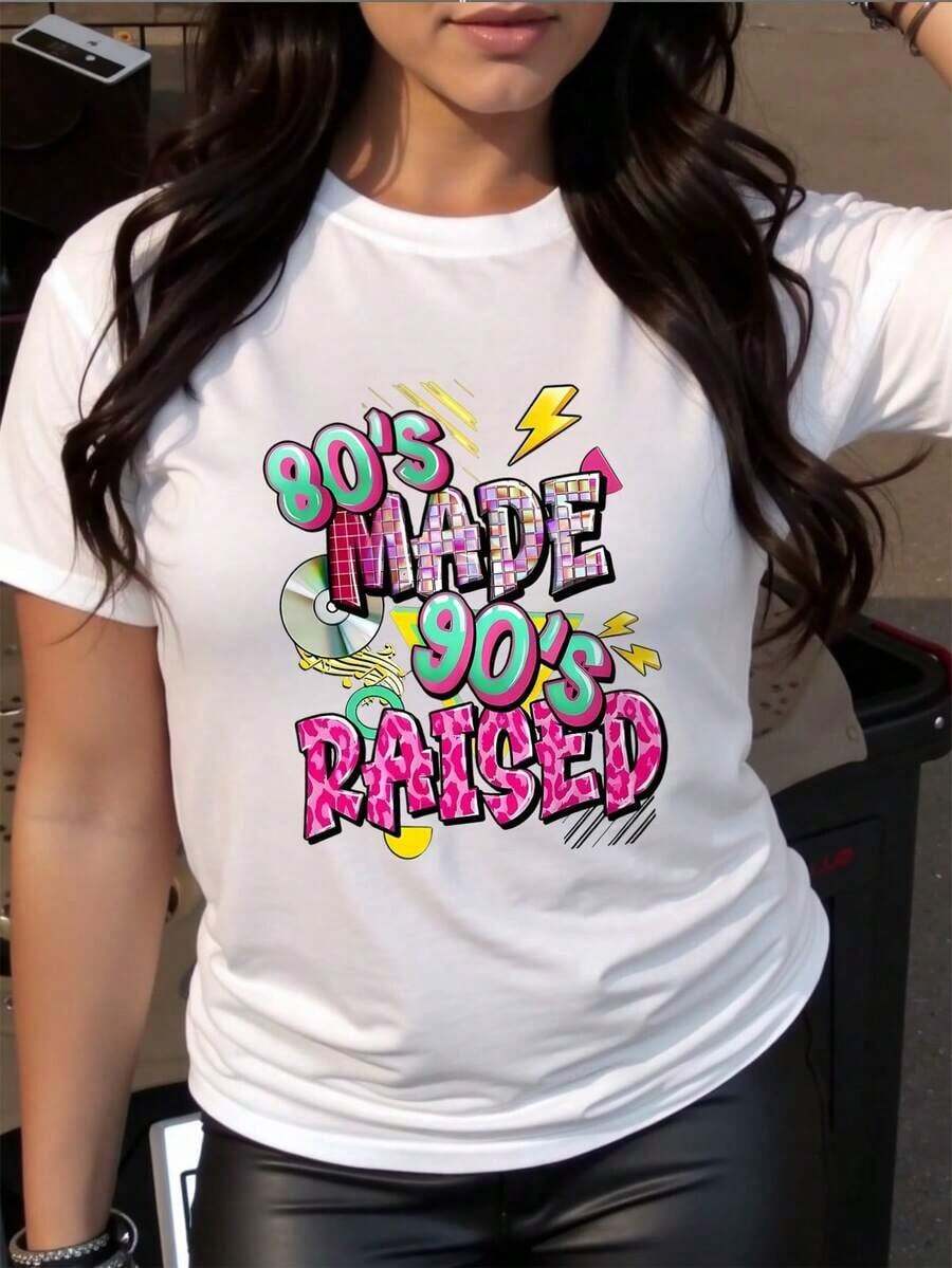 Camiseta Casual de Manga Corta para Mujer de Algodón Puro 180g, Diseño Inspirado en los 80s y 90s, Cuello Redondo, Lavable a Máquina, Material Cómodo, Estilo Moderno, Ideal para Regalo a Mamá, Uso Diario, Estampado, Para Todas las Estaciones - Blanco - Ver 1