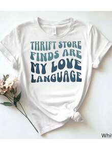 1 camiseta blanca lisa para mujer: "Las tiendas de segunda mano son mi lenguaje de amor" temática vintage 180g 100% algodón - blanco - Ver 6