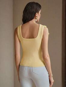 Camiseta de punto de costilla con bordado, de ajuste ceñido, de moda - amarillo ganso - Ver 7