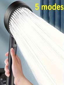 1pc High Pressure Shower Head: 5 Spray Modes, Strong Bathroom Shower Head With Powerful Mist, Compact Silicone Nozzle, Suitable For High And Low Water Flow Showers - Wall-Mounted, Plastic, Round Design, Bathroom Accessory, Shower Head - B - View 2