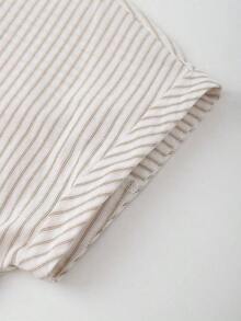 Camisa de manga corta a rayas vintage, de moda para ir al trabajo en verano - Caqui - Ver 3