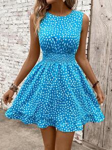 Vestido casual - Vestido casual moderno - Vestido casual de vacaciones - Vestido pastoril para mujer - Vestidos de verano para mujer - Ropa de mujer - Vestidos talla grande vendidos - Atuendos de verano para mujer - Azul y blanco - Ver 7