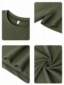 Men's Short-Sleeved Crew Neck T-Shirt With Print, Slim Fit Summer Casual Half-Sleeve, Modern And Comfortable Design, Urban Style, Printed Design, Casual T-Shirt, Basic T-Shirt, For Men And Women, For Couples - 軍綠色 - 查看 8