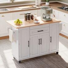 120*45 Cm, Mobile Kitchen Island, Kitchen Trolley, Worktop Extendable Up To 70 Cm, Hidden Cutlery Drawer, Adjustable Shelves, Spice Rack And Towel Rack, Suitable For Kitchen, Dining Room Or Living Room. - White - View 4