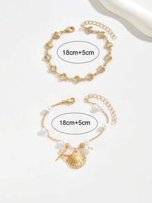 Bộ 2 vòng tay mặt dây chuyền hình vỏ sò và sao biển đính ngọc trai giả, kiểu dáng nghỉ mát mùa hè, làm từ hợp kim kim loại, đa năng cho đeo hàng ngày, hẹn hò ở bãi biển, dự tiệc, lễ hội âm nhạc. Chiều dài dây chuyền thủ công có thể tùy chỉnh. - Nhiều màu - Xem 5