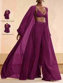 Conjunto de kimono y pantalones palazzo elegantes y casuales para la playa, 2026 - Morado - Ver 1