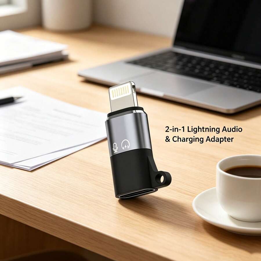1-2个便携式迷你转换器，麦克风适配器，USB-C母口转Lightning公口适配器，兼容 14/13/12/11、智能手机、PC，即插即用耳机音频适配器 - 黑色 - 查看 1