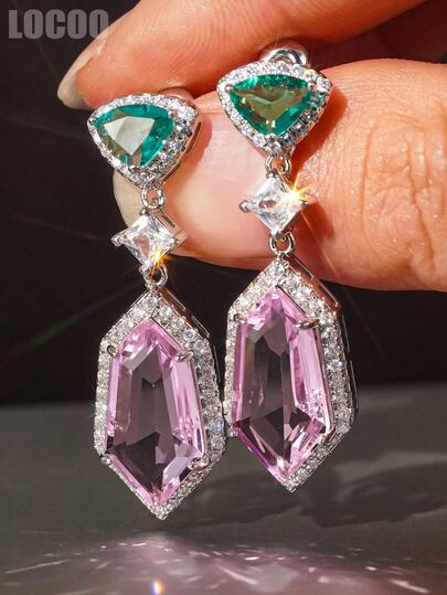1 Pair Elegant Cubic Zirconia Stud Earrings, Designed For Women, Suitable For Weddings, Engagements, Anniversary Parties, Valentine's Day Gifts