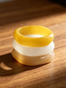 1/3pcs Set Vintage Acrylic Bangle Bracelet, Yellow White Beige Dopamine Color Scheme, Bright Summer Elegant Minimalist Resin Bracelet Set, Suitable For Daily Wear, Vacation, Holidays, Best Gift For Girls, Girlfriends, Friends, Family - Multicolor - View 1