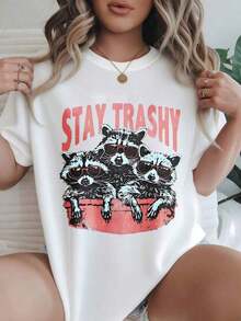 Women's Vintage Style Short Sleeve Casual T-Shirt - Summer T-Shirt With Raccoon Print, Sunglasses, And Round Neck, Machine Washable, Women's T-Shirts, Casual Wear, Modern Style, Comfortable Fit

BlackFashion - 白色 - 查看 7