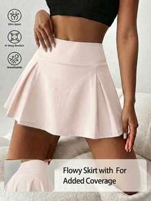 FWH Jupe de sport en patchwork à haute élasticité, coupe évasée taille haute, taille élastique affinante, effet amincissant et allongeant. Convient pour le yoga, le fitness, la course en extérieur. Poches latérales doubles pour téléphone. Polyvalente pour le yoga, le fitness, le tennis, le cyclisme | Jupe multifonctionnelle pour le trajet et les activités extérieures - Rose bonbon - Voir 2