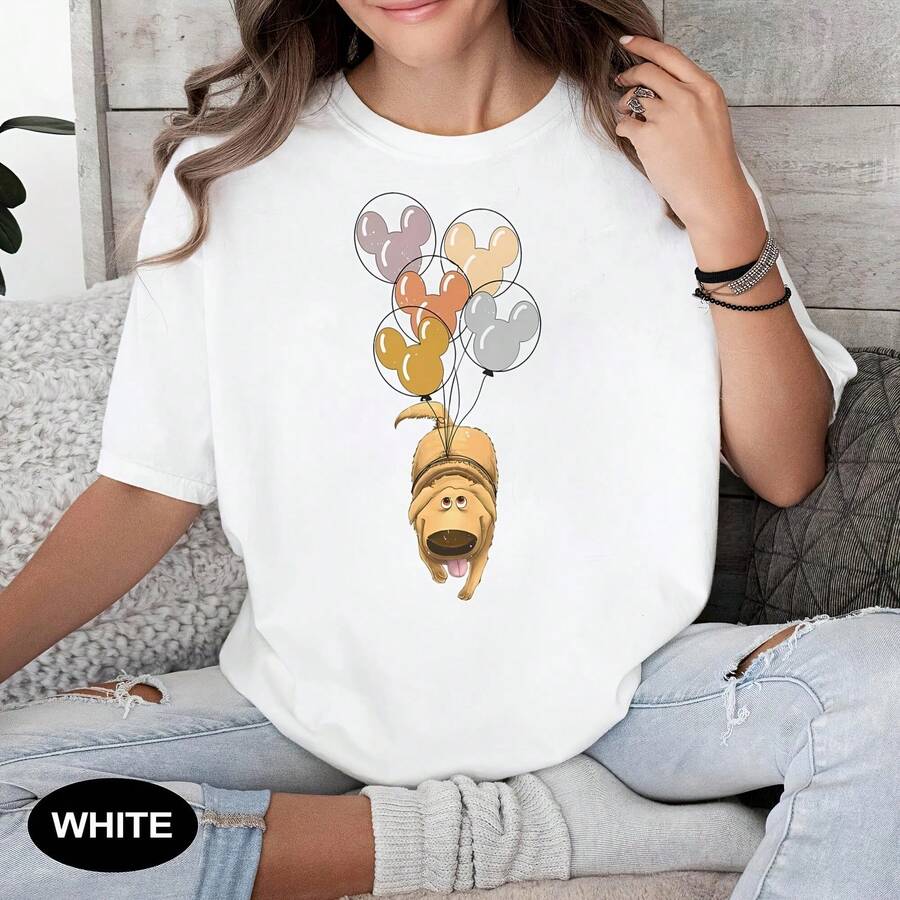 T- Film Up, Chien Dug Rétro Avec Ballon, Chemises Tête De , Chemise Voyage En Famille Land, Chemise Magic Kingdom, T- deau D'annrsaire - Blanco - Ver 1