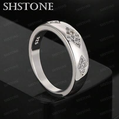 Hot 925 Sterling Silver Plated Shiny Rhombus Zirconia Ring For Women Man Party Wedding Engagement Birthday Christmas Gift Fashion Jewelry