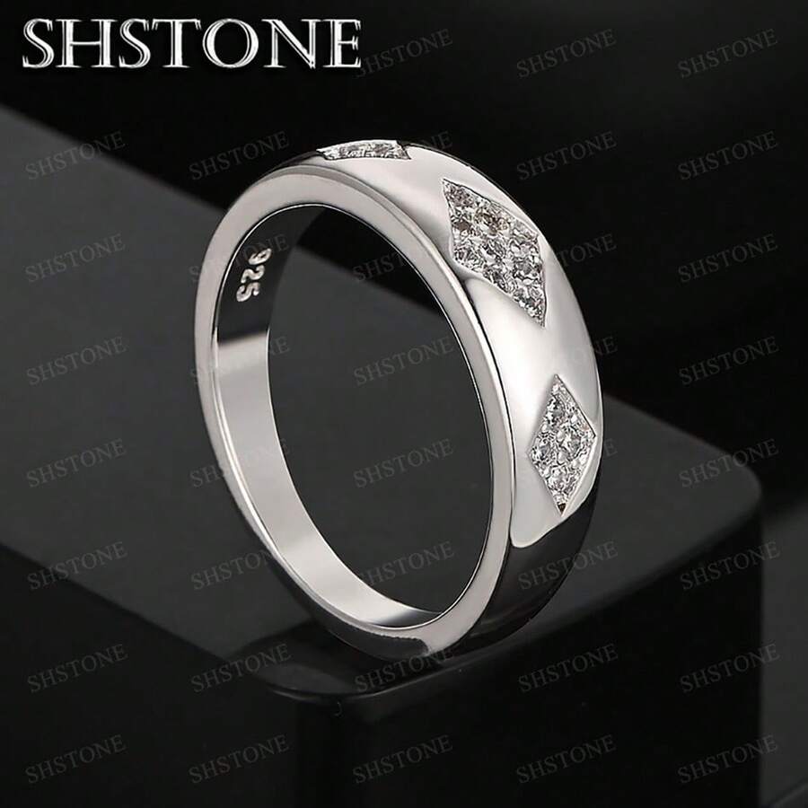 Nhẫn bạc 925 mạ vàng, đính đá Zirconia hình thoi sáng bóng, thích hợp làm quà tặng cho nam nữ dự tiệc cưới, lễ đính hôn, sinh nhật, Giáng sinh. Trang sức thời trang. - Bạc - Xem 1