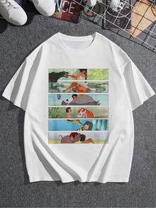 Colorful Scenes Depicting The Friendship Between A Child And Jungle Animals Symbolizing A Connection To Nature And Inner Harmony. Soft And Comfortable Women's T-Shirt, Ideal For Casual Everyday Wear. - 白色 - 查看 3