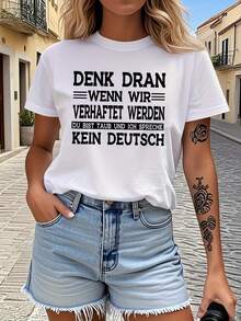 Camiseta con temática humorística y satírica, top casual de manga corta y cuello redondo, ropa de mujer para primavera/verano. - Blanco - Ver 8