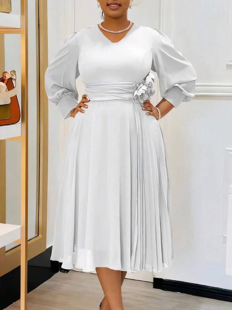 Vestido en corte A de color liso, elegante y con estilo, nueva llegada de primavera para tallas grandes - Blanco - Ver 1