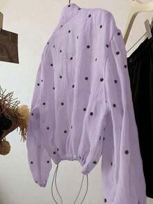 Chaqueta ligera con cremallera y dobladillo con cordón de lunares para mujer, primavera - Morado - Ver 2
