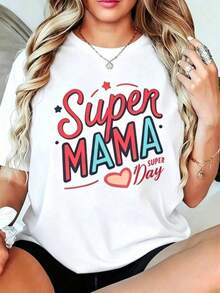 Nueva camiseta de algodónCamiseta de Mujer Super Mama - Talla Grande Negra Manga Corta Cuello Redondo con Letras Super Mom & Huella, Diseño Corazón Rosa Rojo - Regalo para el Día de la Madre, Corte Casual, Uso Durante Todo el Año para Super Mamás &Women's short-sleeved printed T-shirtEl mejor regalo para mamá en el Día de la Madre. Adecuado como regalo. playera de mujer. blusas>elegantes de puro algodón - Blanco - Ver 7