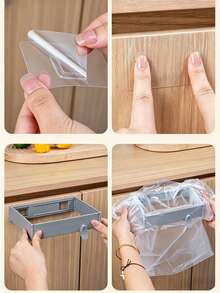 1PC Foldable Garbage Rack, No Need To Drill Holes And Save Space, Wall Mounted Storage Rack, Anti Odor And Leak Proof, Foldable Garbage Rack On The Side Of Kitchen/Bathroom/Office Desk, Strong Load-Bearing Capacity, Buckle Fixation, Garbage Bag Does Not Fall Off, Ultra-Thin Folding, Wall Mounted Does Not Occupy Space, Kitchen Cabinet Retractable Plastic Bag Folding Garbage Rack - Grey - View 6