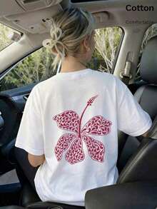 Women's Oversized Sweatshirt With Ski Print, Round Neck, Short Sleeve, Casual Design - 黑色 - 查看 1