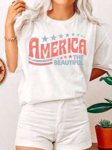 1 Retro USA T-Shirt, "America The Beautiful", 4th Of July T-Shirt, Patriotic USA Gift, Graphic T-Shirt 2026180g 100% Cotton. - 白色 - 查看 1