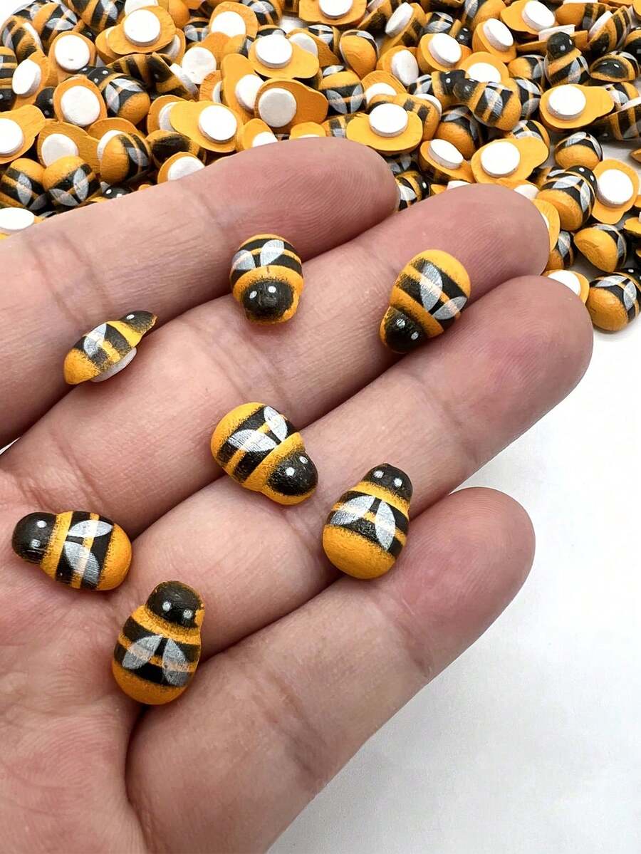 100/50/30pcs Mini Wooden Bee Decorations – Self-Adhesive Bee Ornaments, White With Black Striped Wings, Suitable For Scrapbooking, Party Events, Home Wreaths, DIY Projects And Party Decorations, Classic Bee Pattern Design, Wooden Material | Bee Decorations | Indoor Decor | Bedroom Decor | Home Decor | Wall Decor | Garden Decor, Great Gift, Gift For Others, Gift For Friends
