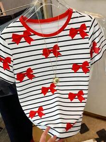 Camiseta de mujer de manga corta, cuello redondo, unicolor, casual, de verano - Multicolor - Ver 3