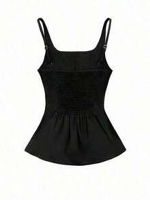 Camiseta de mujer plisada en marrón (con estiramiento en 4 direcciones) - Negro - Ver 2