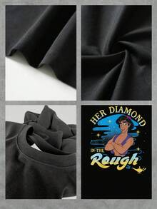 Estampado con mensaje inspirador que representa la fuerza interior y el poder de brillar incluso en los momentos difíciles mostrando determinación y confianza camiseta de mujer  cómoda y moderna para uso diario - Negro - Ver 4