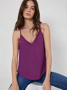 Camisola casual y versátil de verano de color blanco con cuello en V para el trayecto diario - Morado - Ver 7
