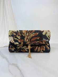 春夏新款女式刺繡印花手拿包,流蘇裝飾,奢華刺繡復古風,適合日常、派對、宴會、生日、婚禮,輕便手提包,百搭復古魅力,追求優雅個性化女性的理想選擇,適用於任何場合,優雅奢華女士包 - 黑色 - 查看 13