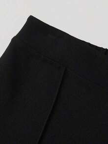 Pantalones informales de pierna ancha de unicolor para mujer - Negro - Ver 5