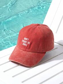 Trivaya 1pc Women's Don't Forget To Smile Washed Baseball Cap, Outdoor Adjustable Sun Protection Casual Cap, Suitable For Spring, Autumn, Travel, Beach Vacation, Men's Sun Hat, Y2k Style Youth Hat - Orange - View 1