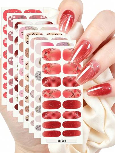 16pcs No-Bake Gel Nail Stickers, Nude Color With Foil Finish, Nail Polish Wrap Lasting Nail Art Decoration Without UV/LED Light
