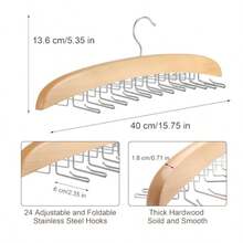 percha de ropa de corbata para clóset, organizador giratorio de 360 grados con 24 ganchos plegables, organizador de corbata de madera para hombre, almacenamiento para cinturones, camisetas sin mangas, - Madera natural - Ver 4