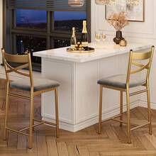 Bar Stools Set Of 2,   High Back And Metal Footrest, Upholstered Large Seat Island Stools Bar Chairs For Dining Room Kitchen Bar - Gold - View 9