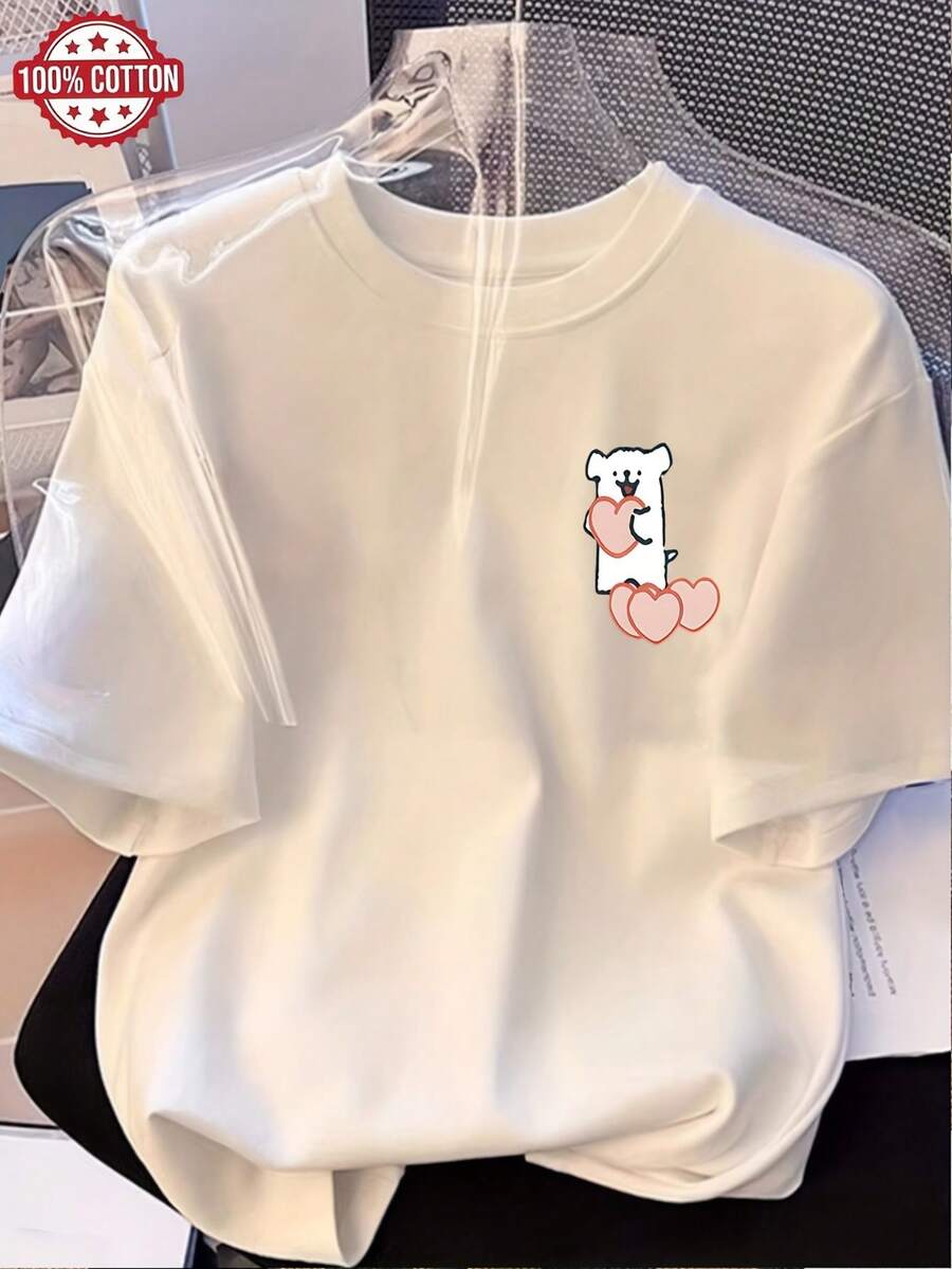 Women's T-Shirt: Modern Summer T-Shirt In Pure Cotton, Loose Round Neck, Versatile Clothing For Women, Comfortable Casual T-Shirt For Teenagers, Vibrant And Youthful Short Sleeve Tops For Daily Wear. - 白色 - 查看 1