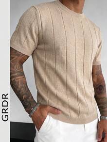 GRDR Suéter de punto de manga corta acanalado de verano para hombres, deportivo y casual, adecuado para actividades al aire libre, artículo de moda de verano - Albaricoque - Ver 2