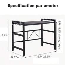 2/3 Layer Expandable Kitchen Microwave Stand With 6 Hooks, Designed For Efficient Utensil Organization, Adjustable Width Fits Most Microwaves, Promoting Orderliness And Ease In The Kitchen Festival Gifts - Three Layers Of Black - View 5