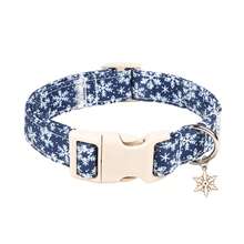 Adjustable Skin-Friendly Polyester Webbing Dog Collar, Navy Blue Background With Cute White Snowflake Winter Print And Snowflake Charm, Multiple Sizes Fit Small, Medium And Large Dogs, Practical Quick-Release Plastic Buckle And Silver Metal D-Ring, Convenient For Indoor And Outdoor Daily Wear, Harmonious And Beautiful Holiday Color Combination - Blue - View 9