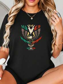 Impresión gráfica de cactus de serpiente águila mexicana, diseño del Símbolo Nacional de México, Diseño de arte decorativo de estilo vintage colorido para pared o superficie.jpgRegalos personalizados: Camisetas para mujer con estilos modernos, hippies, casuales y minimalistas. Ropa masculina personalizada única, armarios cápsula, ropa básica/urbana para hombre. Regalos ideales para novios, familiares y amigos, adecuados para cumpleaños, vacaciones, colegio/competiciones, deportes/escalada, etc., también adecuados para la moda de otoño y actividades urbanas. Verano negro. - Negro - Ver 2