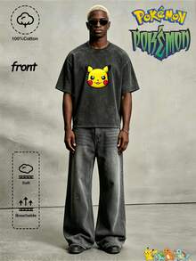 pokemon P ikachu Pokémon Anime Herren-Sweatshirt mit Kapuze und Kordelzug | P ikachu-Kopf & klassischer Pokéball-Silhouette-Print | Sommer-Must-have | Top-Wahl für Pokémon-Fans | Ideal für Reisen, Zuhause und Sport | Mit dem beliebten Pokémon-Charakter - Schwarz - Übersicht 1