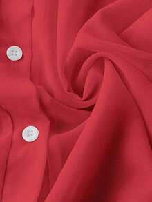 Blusa minimalista de unicolor transparente con cuello vuelto, blusas de manga larga - Rojo - Ver 3