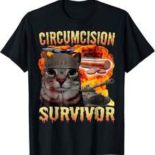 Circumcision Survivor Cat Funny Meme Cute T-Shirt - 黑色 - 查看 1