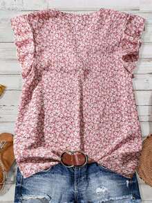 Clasi Blusa de mujer de verano con cuello en V y mangas cortas con estampado floral - Multicolor 3 - Ver 2